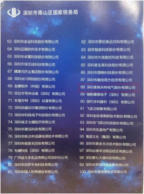 贺88858cc永利再次荣获南山区纳税百强！_88858cc永利 - 业界一流电气控制和节能领域计划的提供者